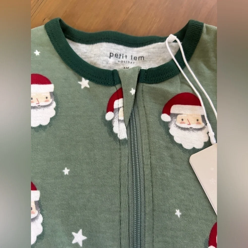 NWT Christmas Petit Lem Festive Green Santa Onesie